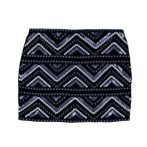 Express Lined Mini Skirt Women's‎ S Black Sequin Chevron Stretch Waist Bodycon